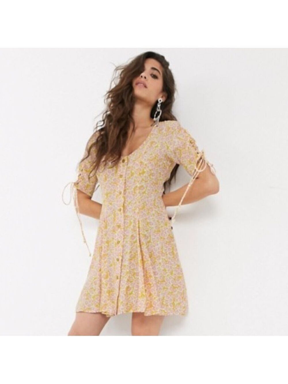 Nwt Free People Laced Up Mini Floral Dress